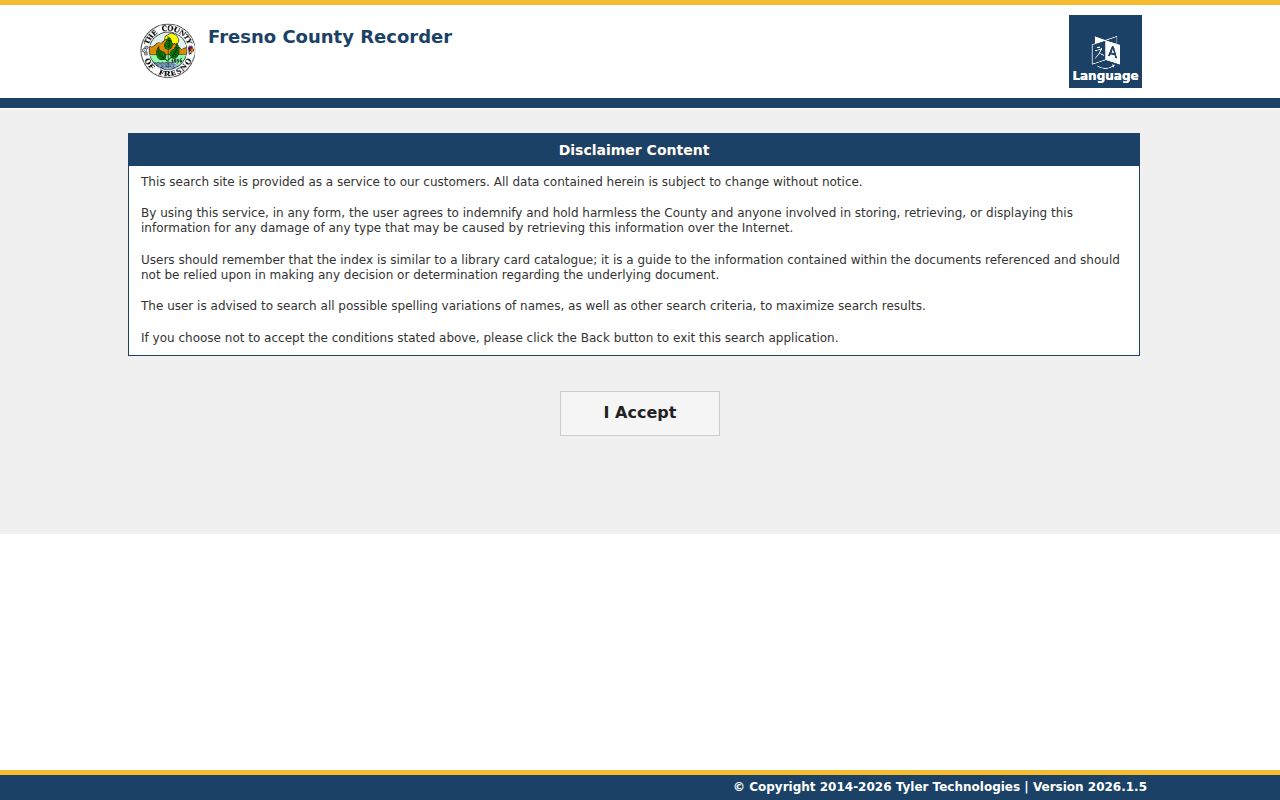 Fresno people search through the Recorder Tyler official records disclaimer