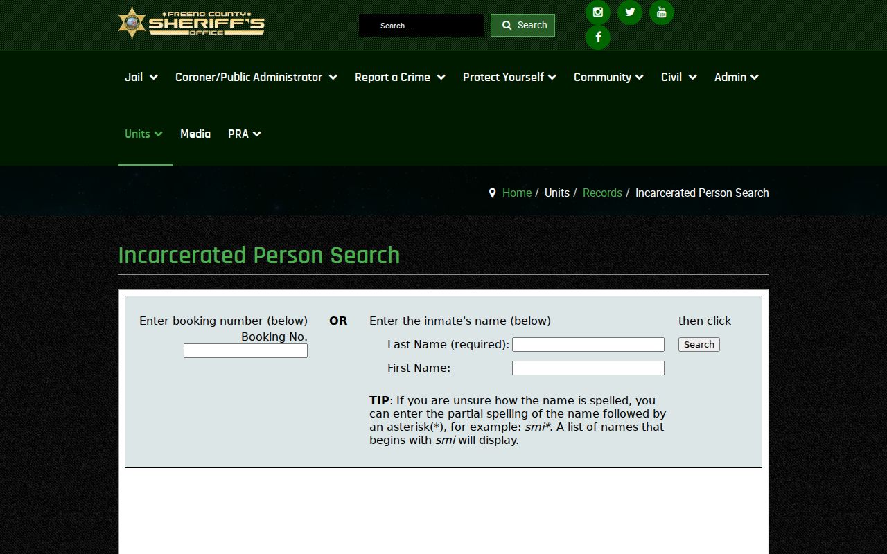 Fresno people search using the Sheriff inmate search