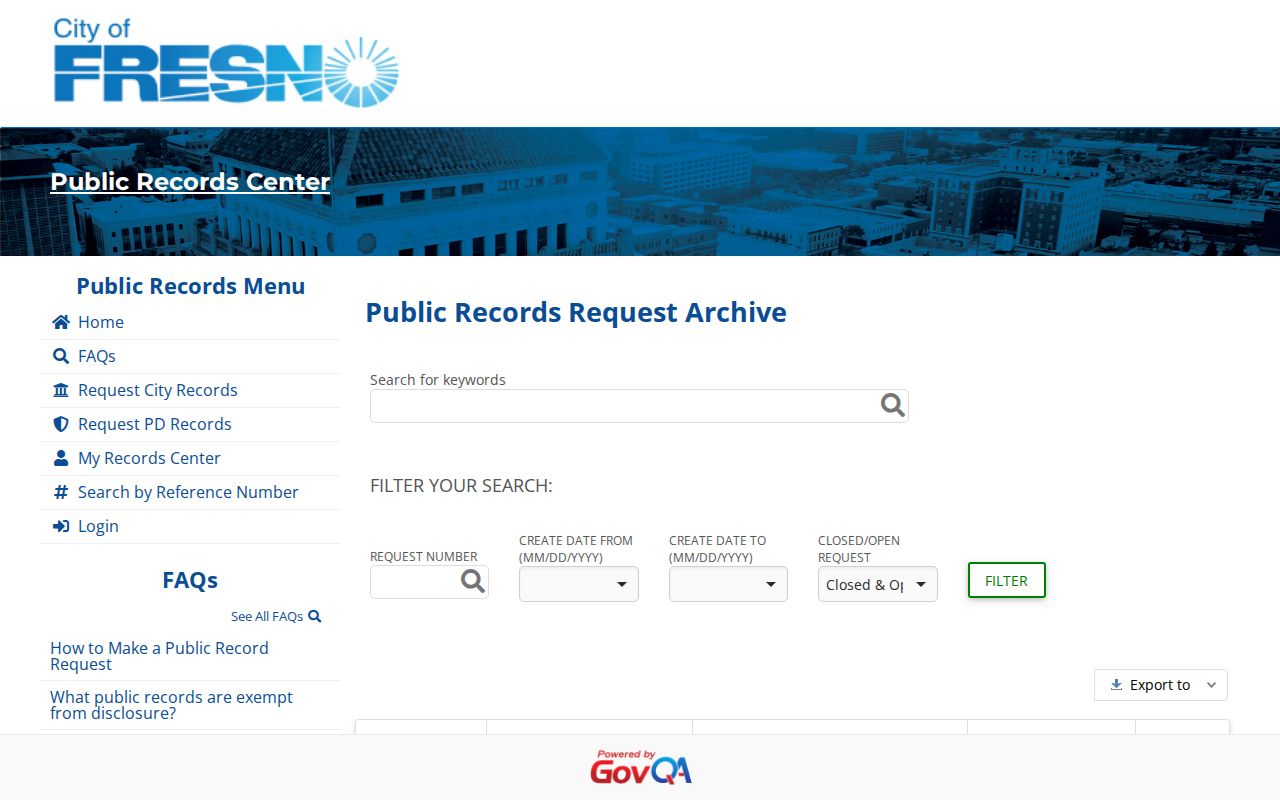 Fresno public records GovQA archive search