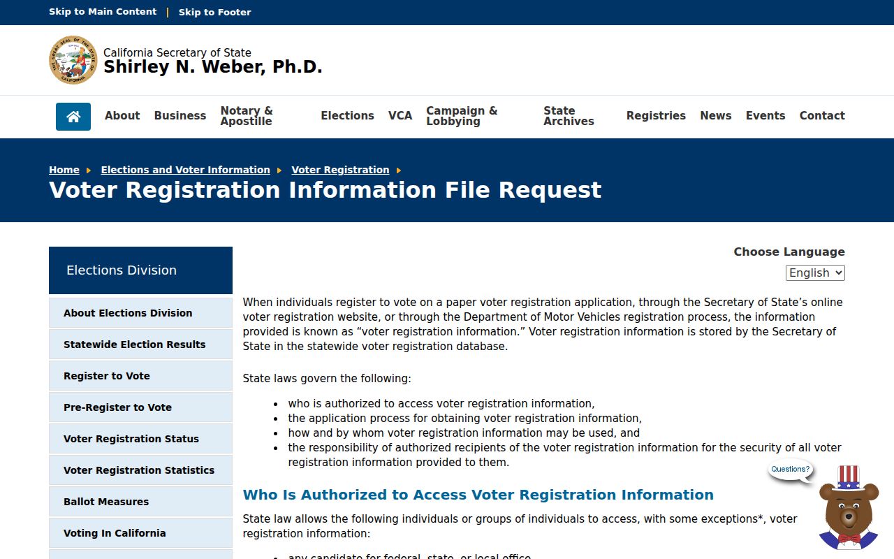 Fresno voter registration records California information file request page